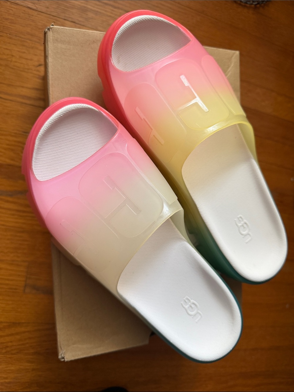 UGG Pink Yellow Gradient Slide Sandals